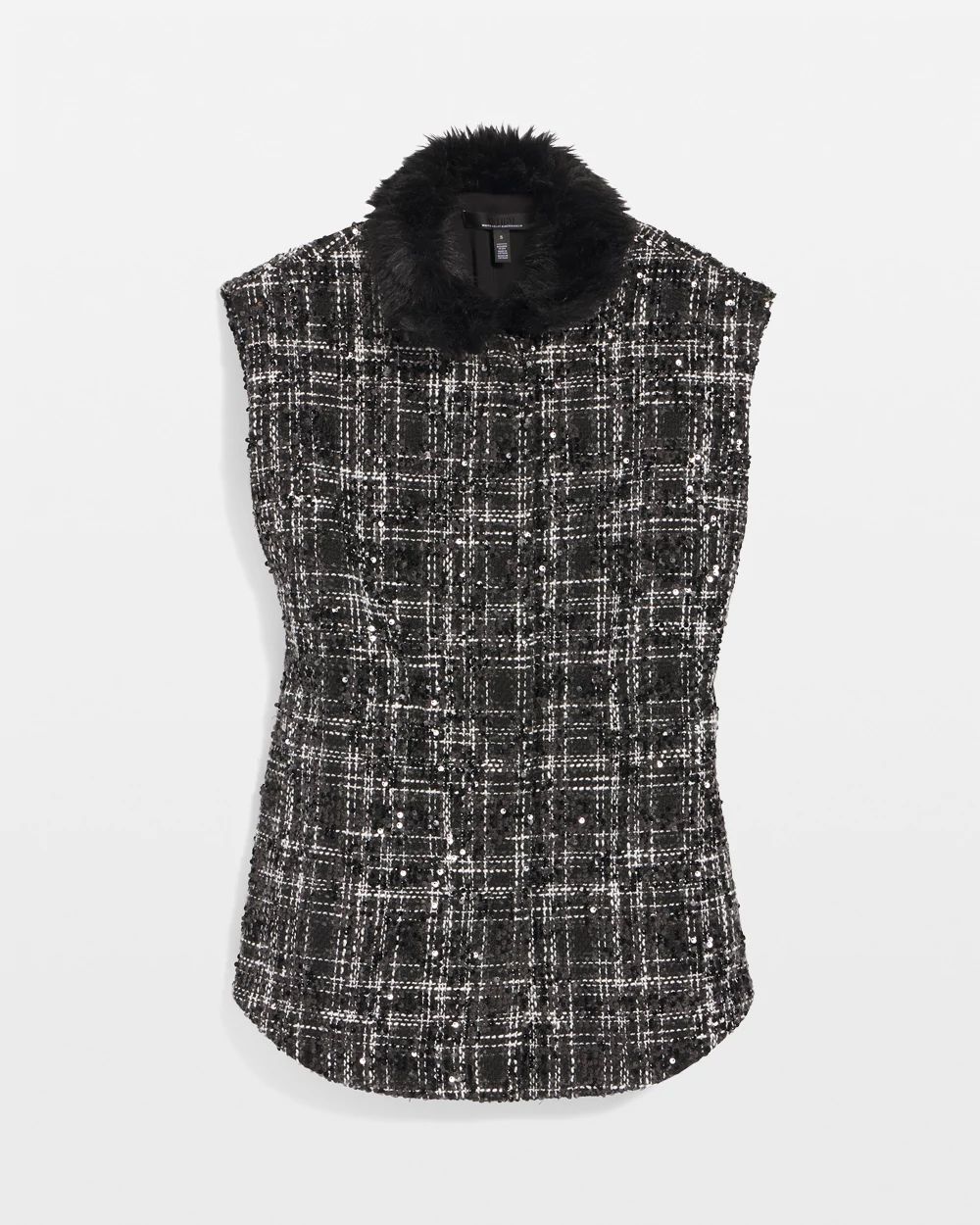 Faux Fur Sequin Tweed Vest | White House Black Market